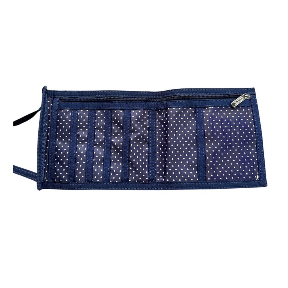 LeSportsac Tri-Fold Crossbody Wallet Blue Polka Dot  Nylon Travel Organizer VTG - Picture 4 of 5